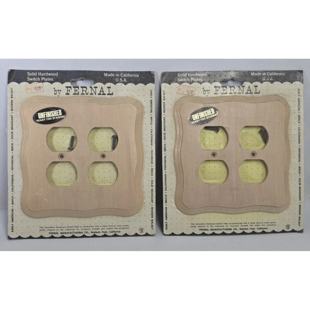 2 Vintage Fernal Solid Maple Hardwood Double Outlet Light Switch Plate Cover USA